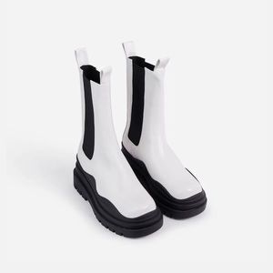 Ego shoes white chunky ankle biker boots